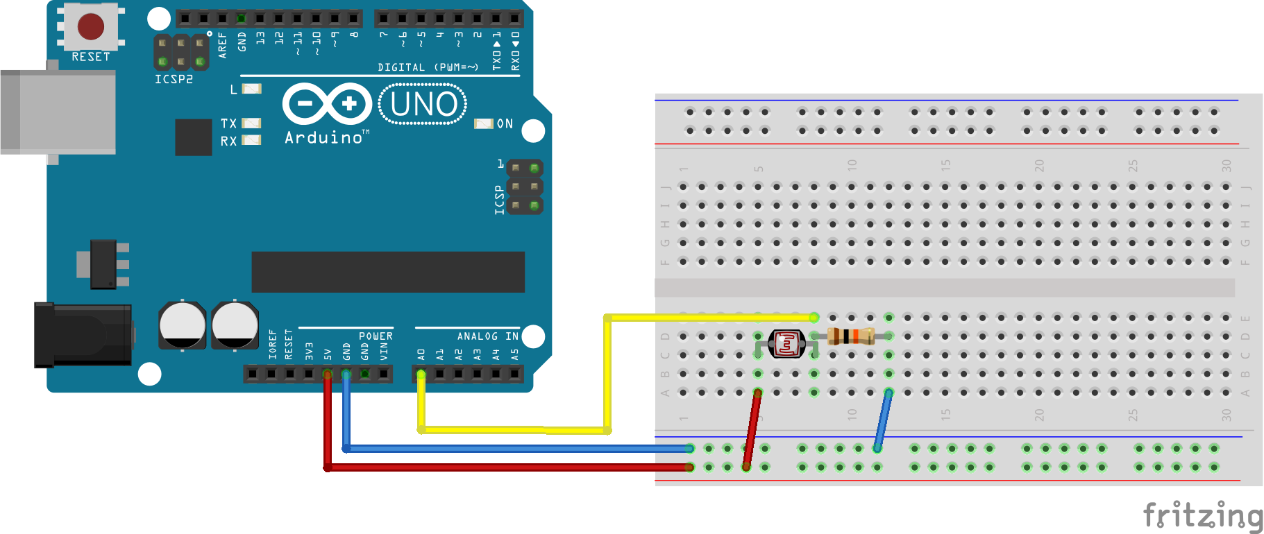 LDR-NTC breadboard schakeling