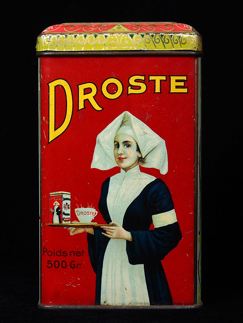 Droste cacao-blik uit 1904. Ontwerp: Jan Misset